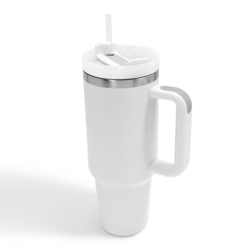 White 40oz Stainless Steel Tumbler Vacuum Tumbler with Handle