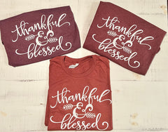 Thankful and Blessed Bella Tee Heather Maroon - Super Soft