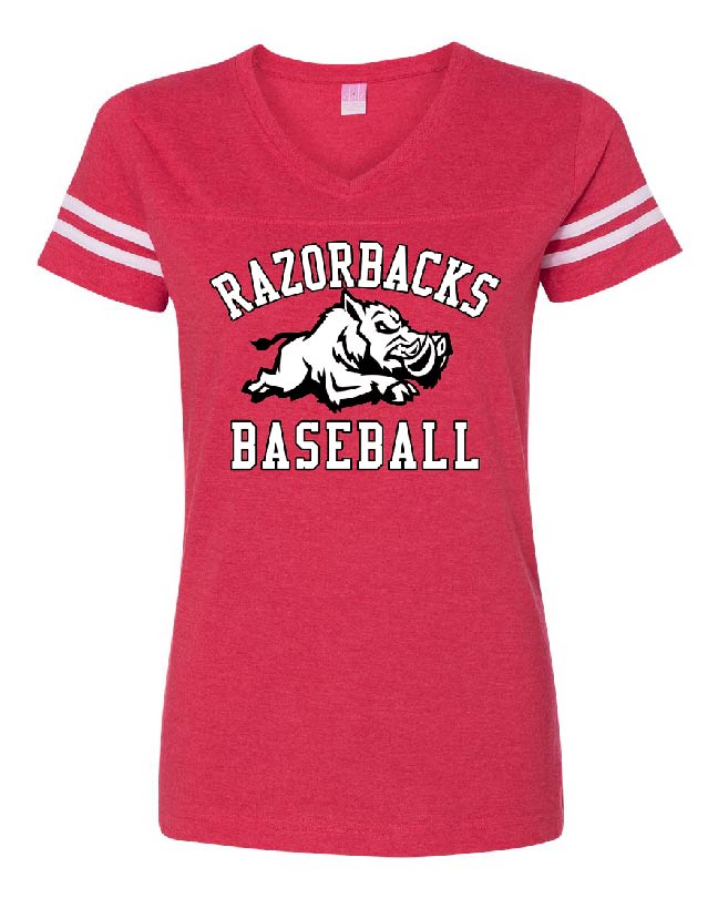 RAZORBACKS - LADIES - LAT - Women's Football V-Neck Fine Jersey Tee - 3537