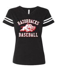 RAZORBACKS - LADIES - LAT - Women's Football V-Neck Fine Jersey Tee - 3537