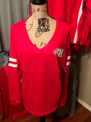 SALE - Red V-Slub Pom Pom Jersey