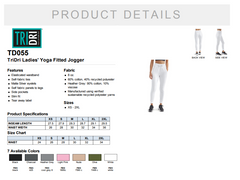 TD055 TriDri Ladies' Yoga Fitted Jogger - $5 off
