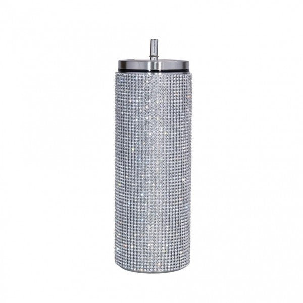 Silver Rhinestone 20oz Tumbler With Screw on Lid and Straw