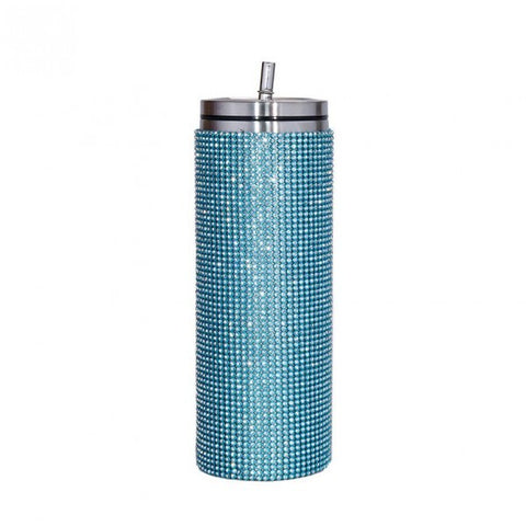 Teal Rhinestone 20oz Tumbler With Screw on Lid and Straw