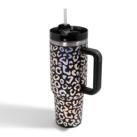 Black Holographic Leopard Print 40oz Stainless Steel Tumbler
