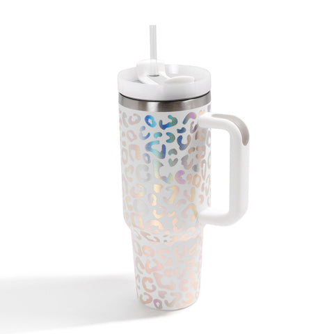 White Holographic Leopard Print 40oz Stainless Steel Tumbler