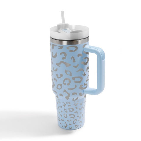 Sky Blue Holographic Leopard Print 40oz Stainless Steel Tumbler