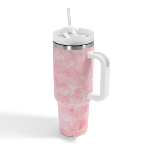 Pink Tie-Dye Print 40oz Double Wall Stainless Steel Vacuum Tumbler With Handle