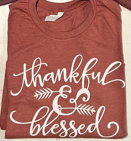 Thankful and Blessed Bella Tee Heather Clay - Super Soft