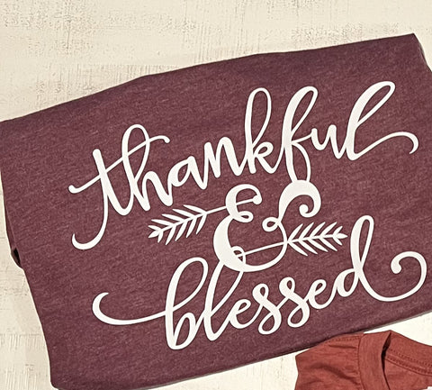 Thankful and Blessed Bella Tee Heather Maroon - Super Soft