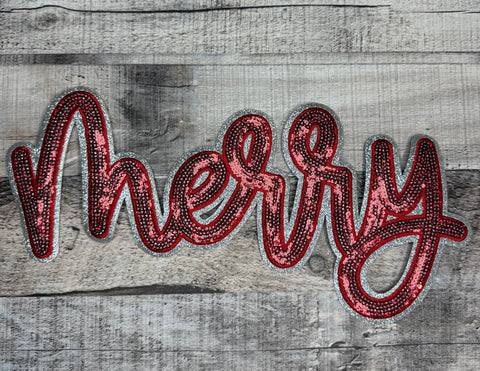 Vibrant Red Merry Sequin Patch