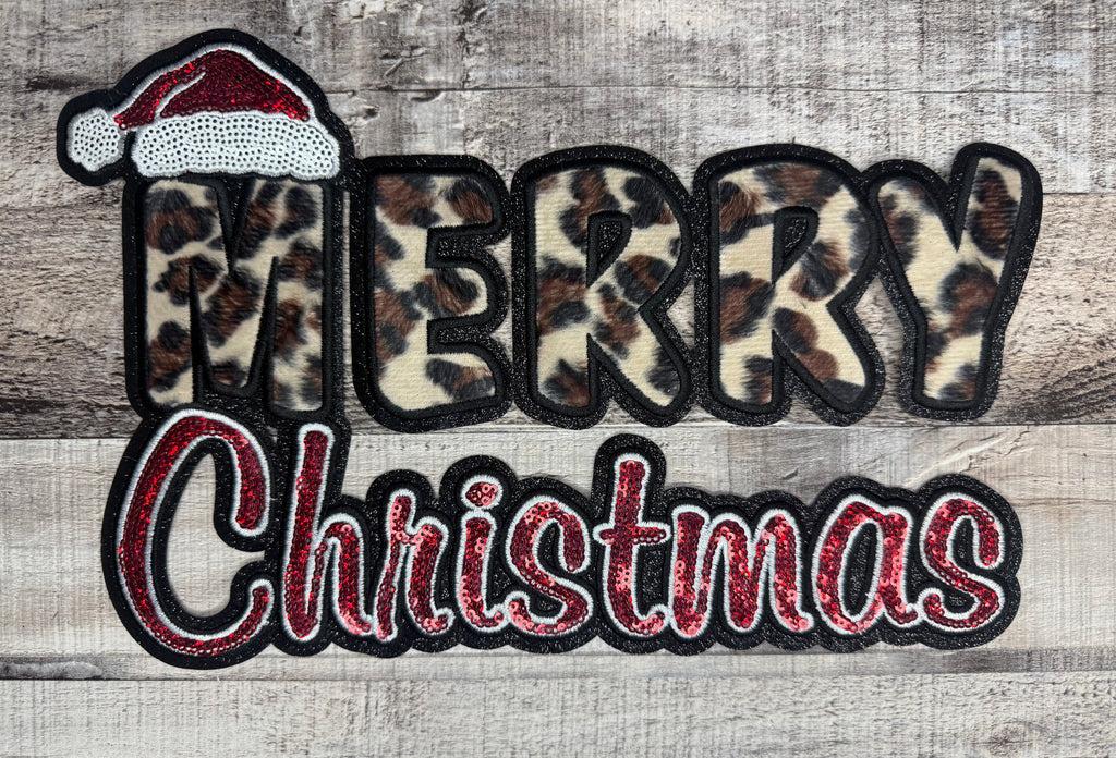 Merry Christmas Faux Leopard and Sequin Patch