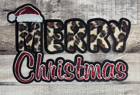 Merry Christmas Faux Leopard and Sequin Patch