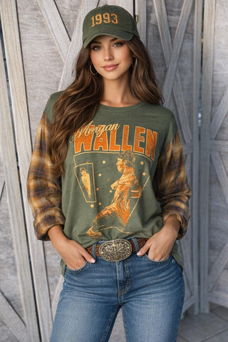 Morgan Wallen Upcycled T-Shirt and Pearl Snap Carhartt Flannel Long Sleeve