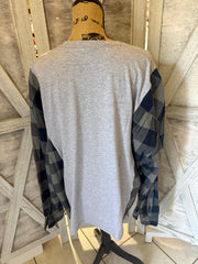 Ford Bronco Upcycle  T-Shirt with Coordinating Plaid Blue /Gray Flannel Long Sleeve