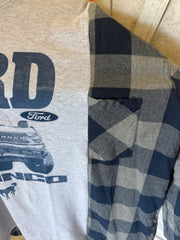 Ford Bronco Upcycle  T-Shirt with Coordinating Plaid Blue /Gray Flannel Long Sleeve