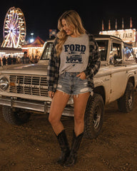 Ford Bronco Upcycle  T-Shirt with Coordinating Plaid Blue /Gray Flannel Long Sleeve