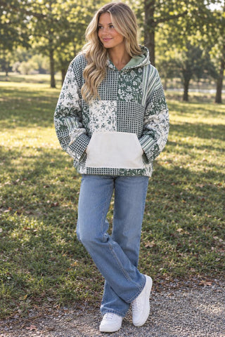 Custom Made for YOU Upcycled  Quilt Looking Blanket Sweatshirt Hoodie with Pocket, Waistband and Cuffs