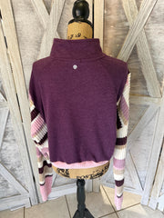Adorable Upcycle 1/4 Zip with Coordinating Striped Sweater Sleeves Upcycle Sweater Cropped