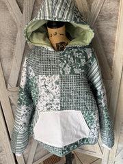 Custom Made for YOU Upcycled  Quilt Looking Blanket Sweatshirt Hoodie with Pocket, Waistband and Cuffs