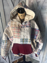 Custom Made for YOU Upcycled  Quilt Looking Blanket Sweatshirt Hoodie with Pocket, Waistband and Cuffs