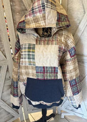 Custom Made for YOU Upcycled  Quilt Looking Blanket Sweatshirt Hoodie with Pocket, Waistband and Cuffs