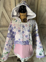 Upcycled Floral Quilt Looking Blanket Sweatshirt  with Matching Hoodie with Sweatshirt Pocket Open Cuff and Waistband