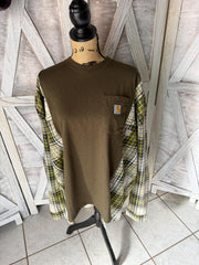 Double Trouble with Two Carhartt Upcycles Carhartt Flannel with Pockets and Coordinating Carhartt Pocket Tee Upcycle