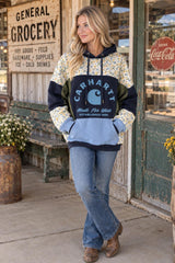 Blue Floral Carhartt Upcycled Made to Work Authentic Carhartt Front Graphic Hoodie Upcycle Carhartt Hoodie