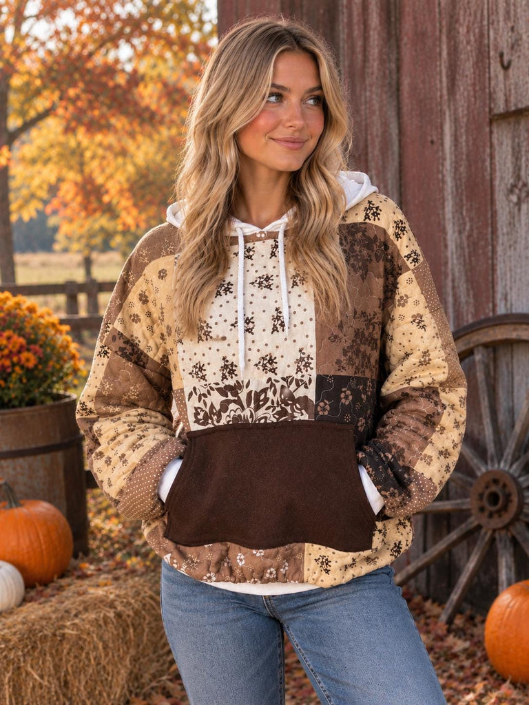 Autumn Barn Upcycled  Blanket Sweatshirt Hoodie with Pocket, Waistband and Cuffs Upcycled Hoodie