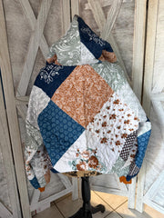 Marigolds Upcycled  Quilt Look Blanket Sweatshirt Hoodie with Matching Pocket and Hood Upcycle Waistband and Cuffs