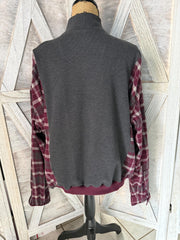Upcycled 1/2 Zip Soft Pullover Sweater with Coordinating Flannel and Sweatshirt Waistband Optional Carhartt Patch Add On