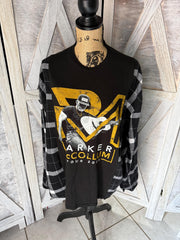 Parker McCollum  Upcycled T-Shirt and Long Sleeve Black and White Plaid  Flannel Upcycle Concert T-Shirt Upcycle