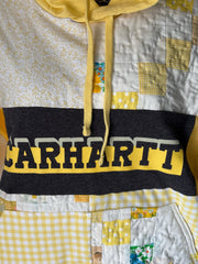 Carhartt Happy Days Handmade Quilt Upcycle Carhartt Upcycled Hoodie Yellow Quilt and Coordinating Material