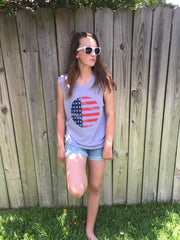 Red - White Blue Distressed Ball - District Made® Ladies Cosmic Twist Back Tank