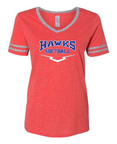 HAWKS SOFTBALL - JERZEES - Women's Varsity Triblend V-Neck T-Shirt - 602WVR