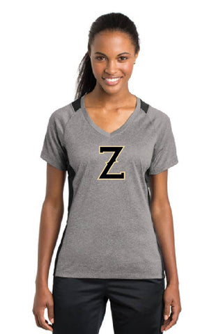 ZEPHYRS - Sport-Tek® Ladies Heather Colorblock Contender™ V-Neck Tee. LST361