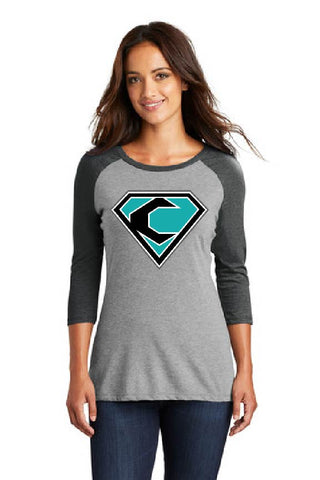 CREW BASEBALL  - District Made® Ladies Perfect Tri® 3/4-Sleeve Raglan. DM136L