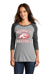 RAZORBACKS - District Made® Ladies Perfect Tri® 3/4-Sleeve Raglan. DM136L