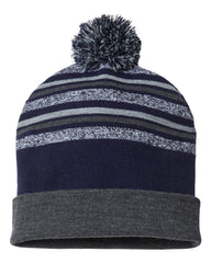 LAKE CREEK POM BEANIE - CAP AMERICA - USA-Made Striped Beanie - Embroidered