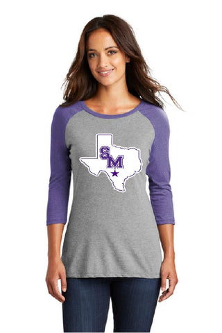 SAN MARCOS RATTLERS - District Made® Ladies Perfect Tri® 3/4-Sleeve Raglan. DM136L