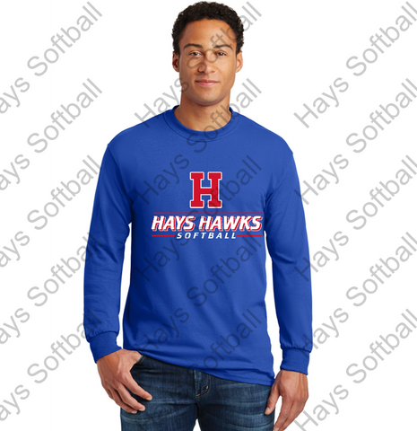 HAYS HAWKS SOFTBALL - HAYS HIGH SCHOOL SOFTBALL Adult - Heavy Cotton Long Sleeve T-Shirt - ROYAL