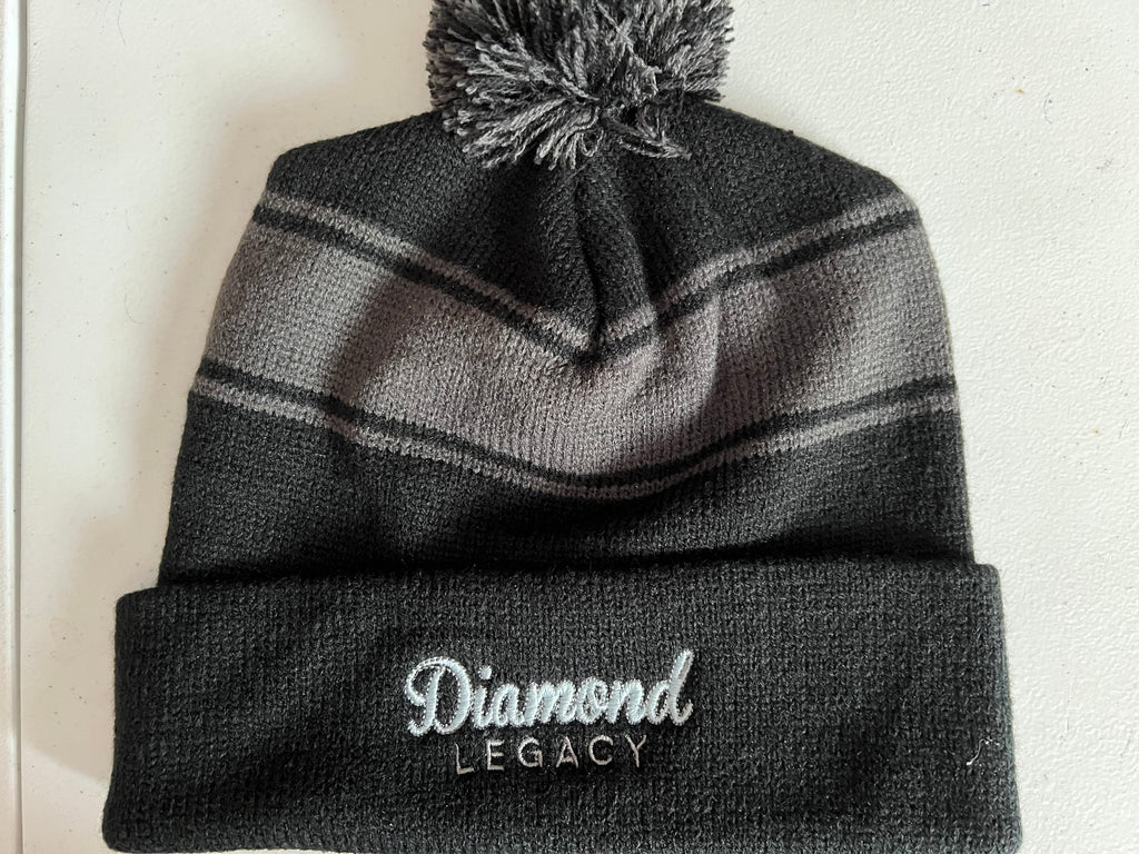 DIAMOND LEGACY GRAY/BLACK STRIPED POM BEANIE