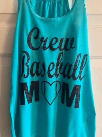 CREW BASEBALL  -  LADIES BELLA FLOWY TANK TEAL 8800 - CREW BASEBALL MOM GLITTER