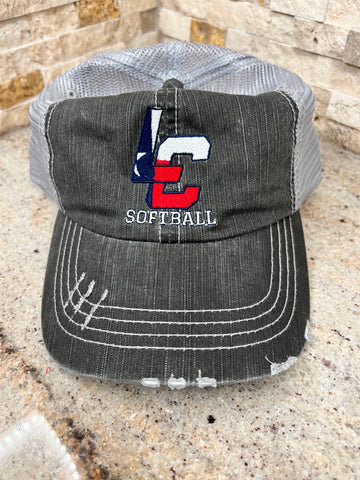 LAKE CREEK SOFTBALL  - LADIES Vintage Unstructured Trucker Cap - GREY OR WHITE