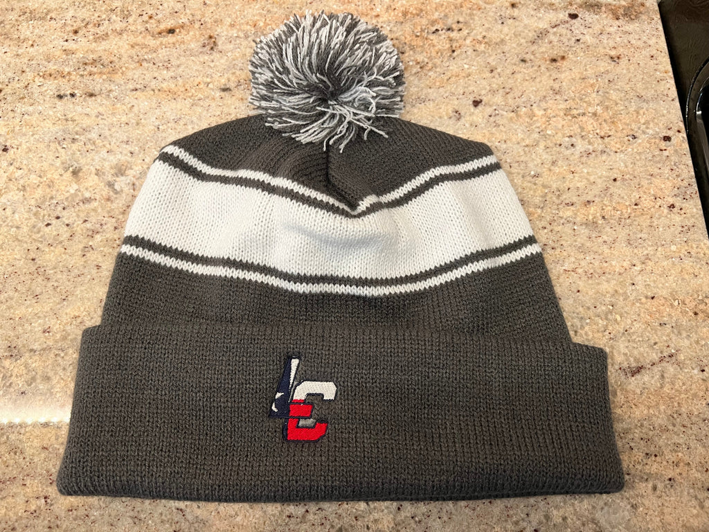 LAKE CREEK GRAPHITE/WHITE POM BEANIES EMBROIDERED