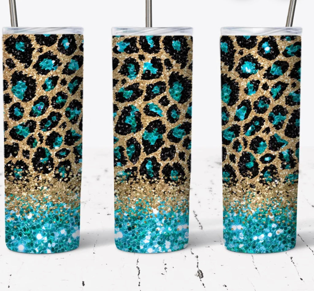 Skinny Tumbler - Turquoise Leopard