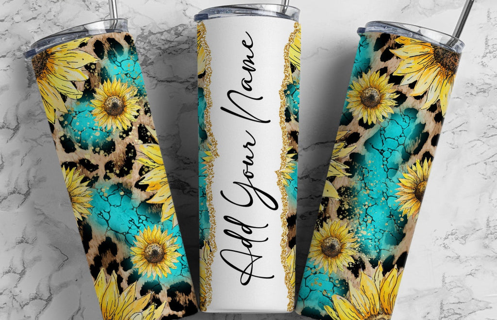 Skinny Tumbler  -  Turquoise & Sunflowers