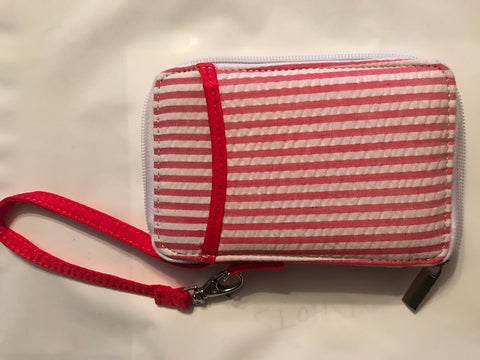 Red and White Striped Seersucker Wristlet