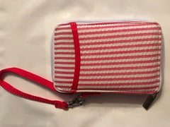 Red and White Striped Seersucker Wristlet